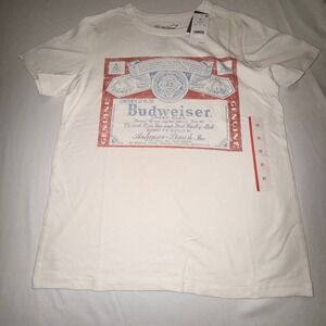 Budweiser Graphic T-Shirt Mens XS Egret White NEW Vintage Label Logo Tee